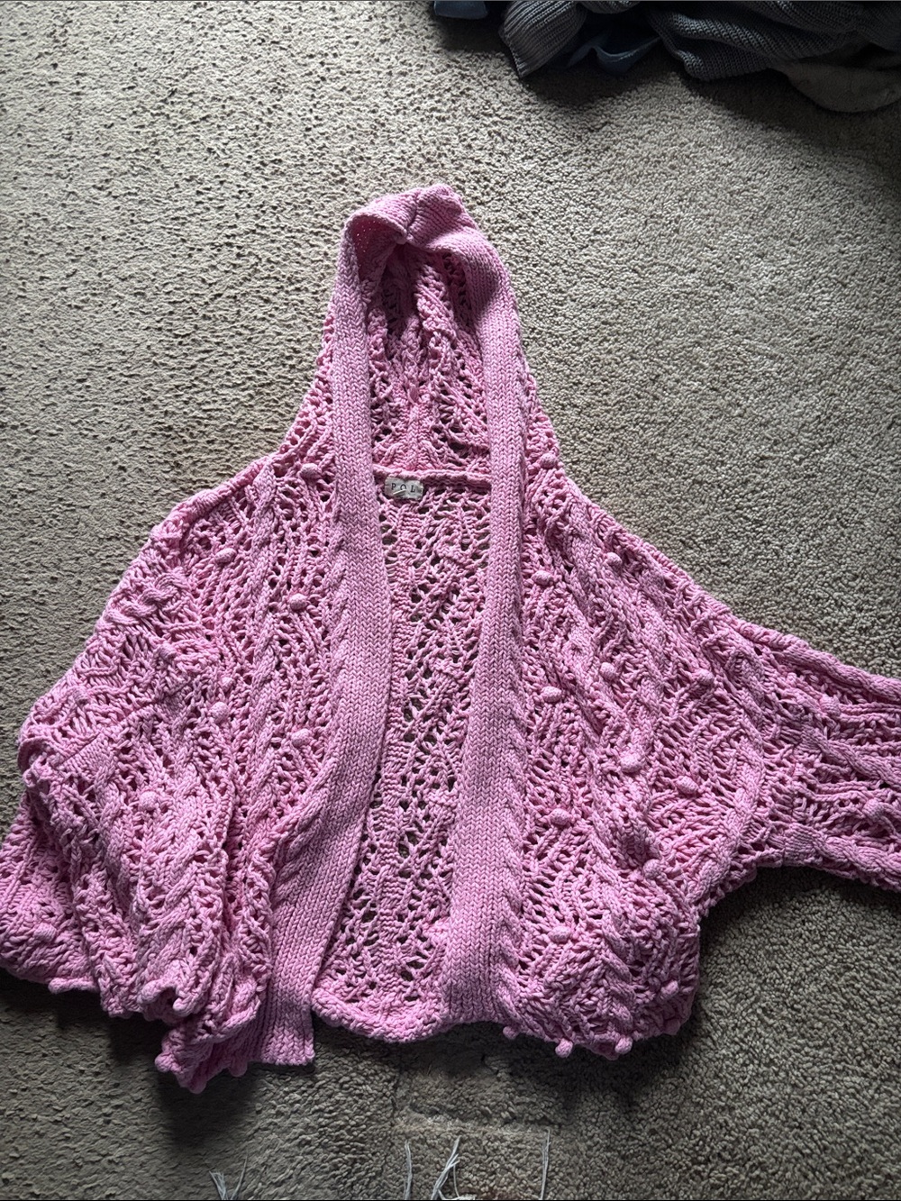 POL Pink Open-Knit Hooded Shrug